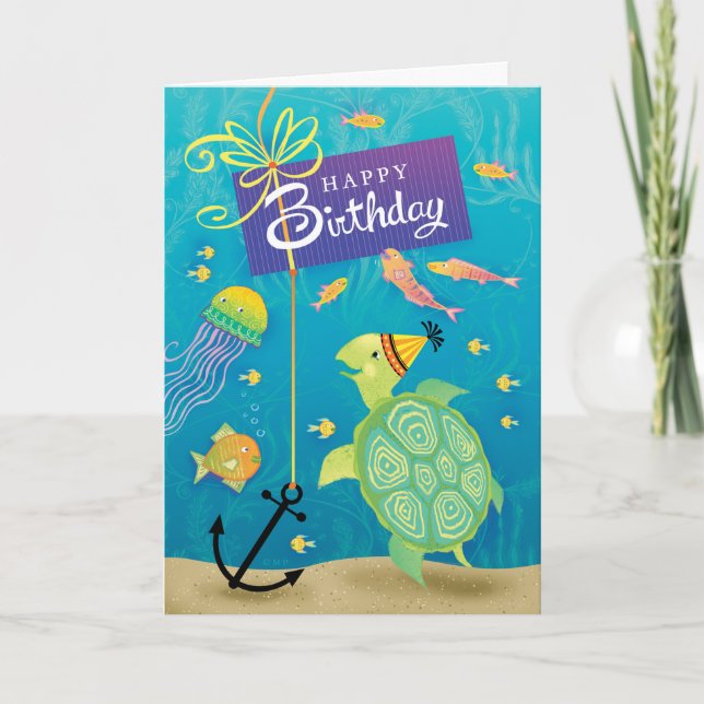 Happy Birthday Sea Turtle Gegenwart Anker weit weg Karte (Vorderseite)