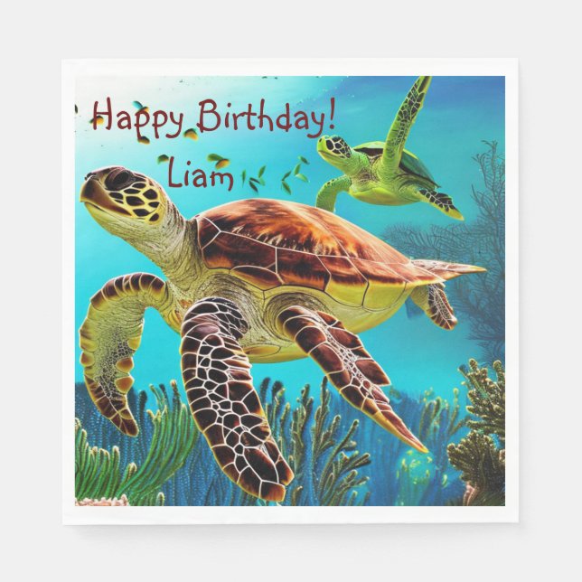 Happy Birthday Sea Turtle Serviette (Vorderseite)