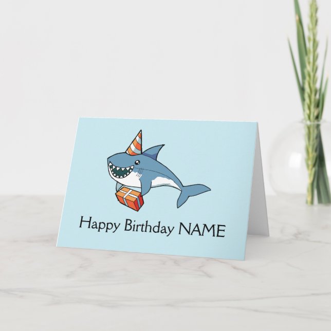 Happy Birthday Shark Card Personalisierte Vorlage (Vorderseite)