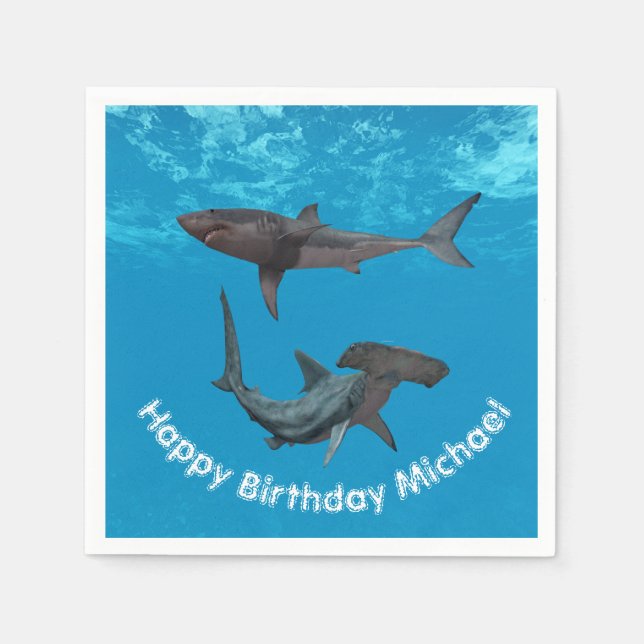 Happy Birthday Shark Great White Hammerhead Serviette (Vorderseite)