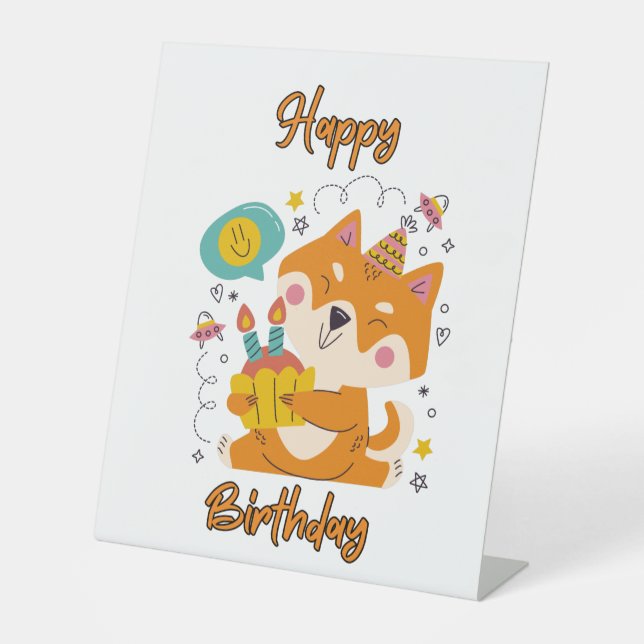 Happy Birthday Shiba Inu Pedestal Sign Sockelschild (Vorderseite)
