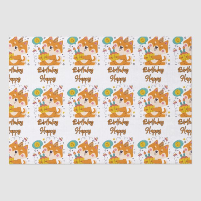 Happy Birthday Shiba Inu Tissue Paper Seidenpapier (Vorderseite)