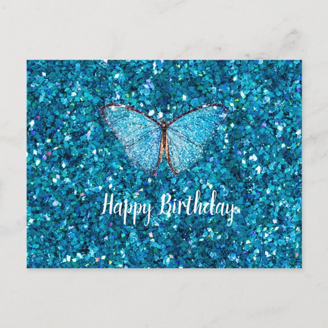 Happy Birthday Shiny Blue Glitzy Template Postkarte (Vorderseite)