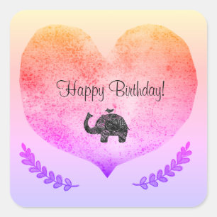 Happy Birthday Shiny Heart Elephant Sticker
