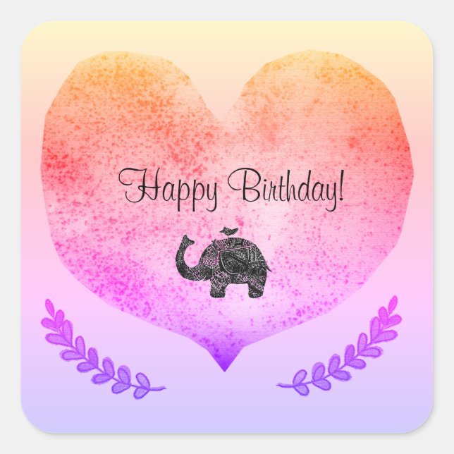 Happy Birthday Shiny Heart Elephant Sticker (Vorderseite)