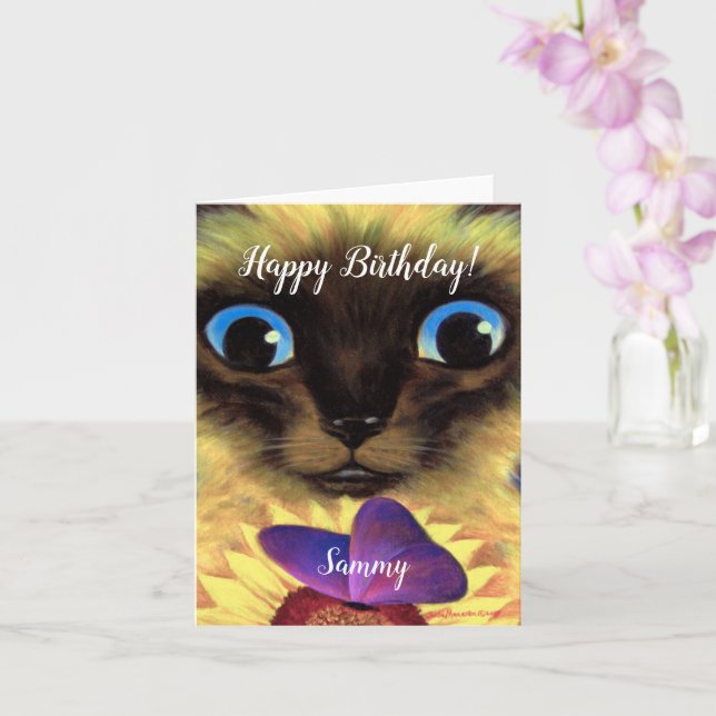 Happy Birthday Siamese Cat Individuelle Name Maler Karte (Orchidee)