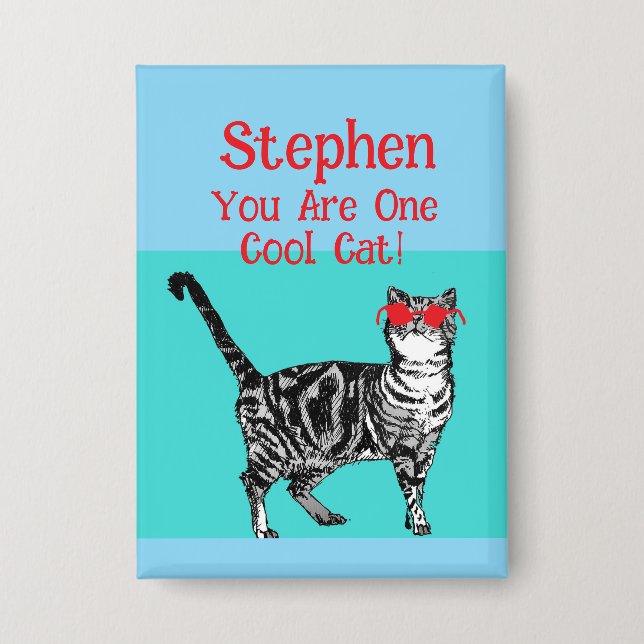 Happy Birthday Sie Cool Tabby Cat Mens Husband Button (Vorderseite)