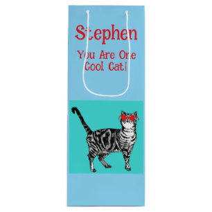 Happy Birthday Sie Cool Tabby Cat Mens Husband Geschenktüte Für Weinflaschen
