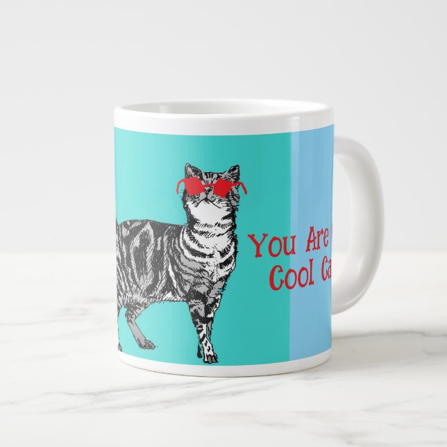 Happy Birthday Sie Cool Tabby Cat Mens Husband Jumbo-Tasse (Vorderseite Rechts)
