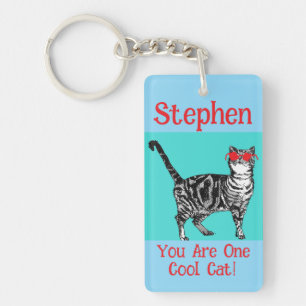 Happy Birthday Sie Cool Tabby Cat Mens Husband Schlüsselanhänger
