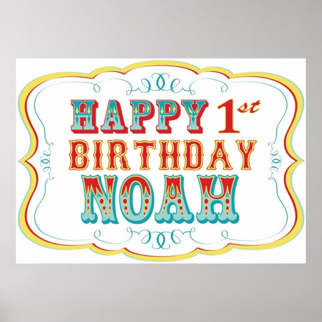 Happy Birthday Sign Carnival oder Circus Party Noa Poster (Vorne)