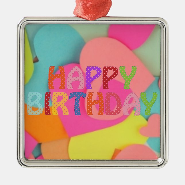 Happy Birthday Silbernes Ornament (Vorne)