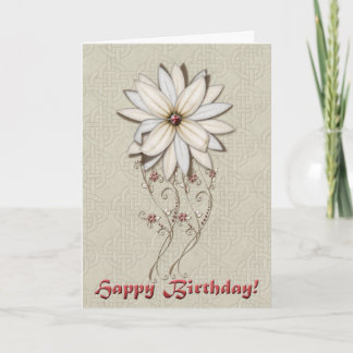 Happy Birthday Silver und White Blume Karte