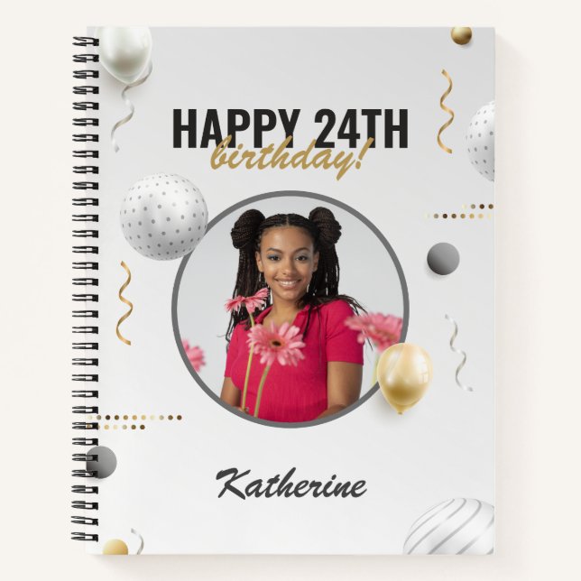 Happy Birthday Simple Custom Foto Gift Notizbuch (Vorderseite)