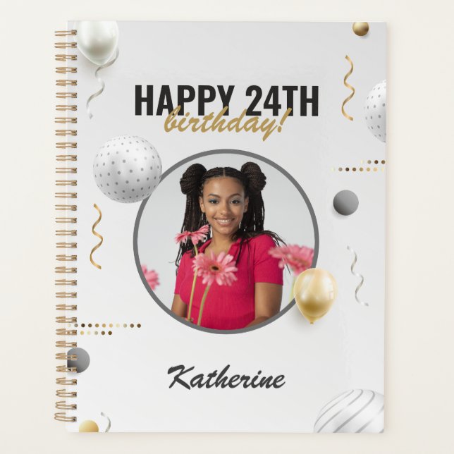 Happy Birthday Simple Custom Foto Gift Planer (Vorderseite)