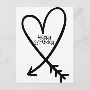 Happy Birthday Simple Heart Arrow Black Text Postkarte