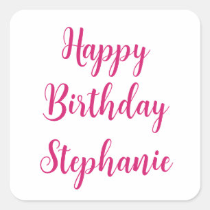 Happy Birthday Simple Individuelle Name Pink Girly Quadratischer Aufkleber