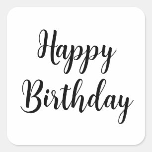 Happy Birthday Simple Minimalistisch Black Typogra Quadratischer Aufkleber