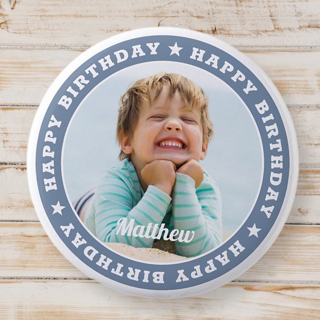 Happy Birthday Simple Modern Custom Foto Button (Von Creator hochgeladen)