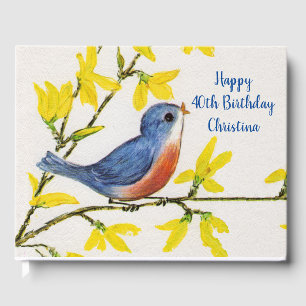 Happy Birthday Singing Blue Red Bird Yellow Blume Gästebuch