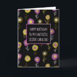 Happy Birthday Sister Dark Floral Girly Name Dankeskarte<br><div class="desc">Personalisiert Happy Birthday Card für Schwestern mit einem gürtelschwarzen Blumendesign aus digital gezeichnet abstrakten Blume mit runden Formen in Gelb und Rosa. Dieses dekorative Blumendesign bringt Sie in die Frühlingssaison.</div>