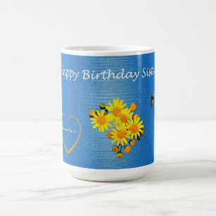 Happy Birthday Sister Floral Butterfly Tasse