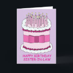 Happy Birthday Sister für Recht Cartoon Cake Karte<br><div class="desc">Ein großer Cartoon mit rosa-weißem Geburtstagskuchen auf mauvem Hintergrund mit den Worten 'Happy Birthday Schwesterschwester',  die unter dem Bild geschrieben sind.</div>