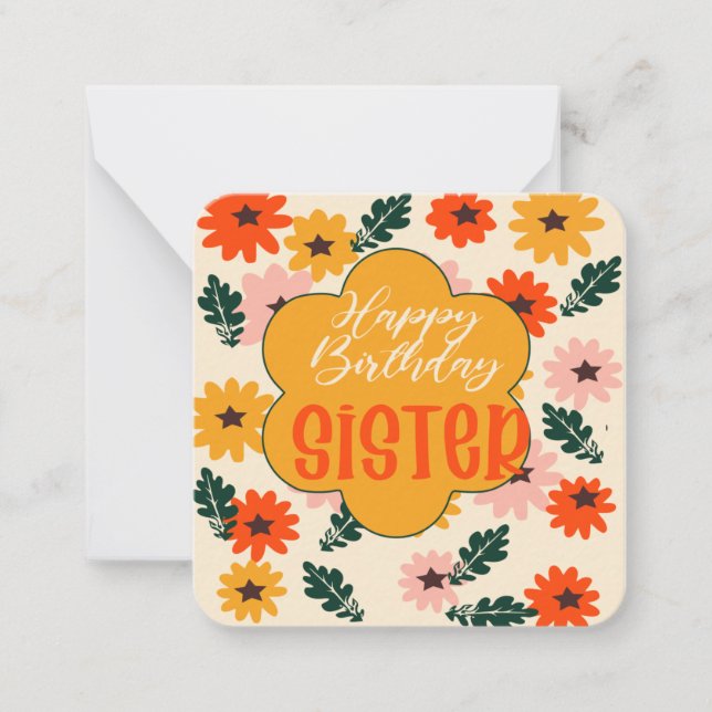 Happy Birthday Sister Mitteilungskarte (Vorderseite)