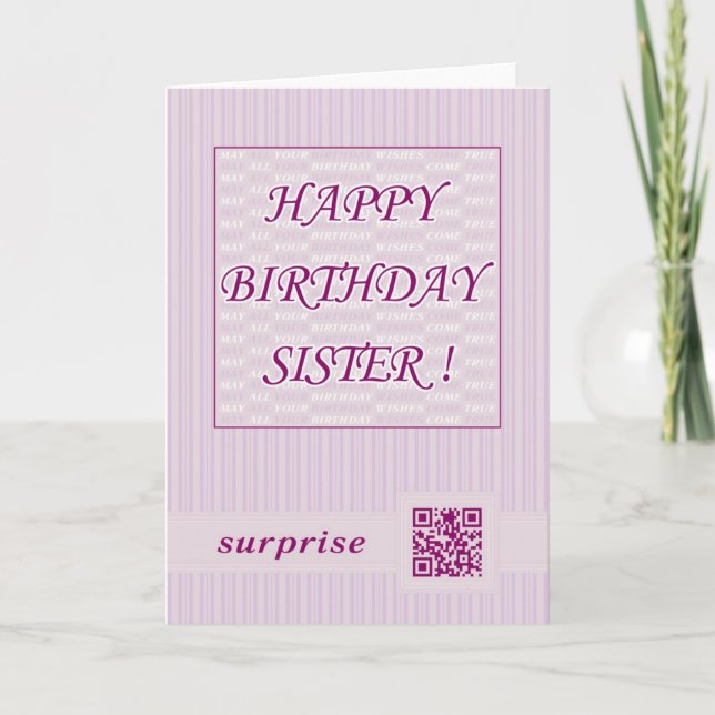 Happy Birthday Sister!QR Video Greeting Card Code. Karte (Vorderseite)