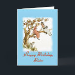 Happy Birthday Sister, Vintag Karte<br><div class="desc">Diese Geburtstagskarte für die Schwester hat ein hübsches Vintages Bild von zwei kleinen Mädchen in einem Apfelbaum von Kate Greenaway. Ich habe das Bild neu gefärbt, um es zu hellen und zu glätten. Ich habe einen Stil verwendet, der in der Viktorianischen Zeit beliebt ist, um das Bild in blau zu...</div>