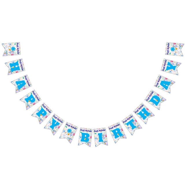Happy Birthday Sky Blue/Personalize Bunting Flags Wimpelkette (Alle)