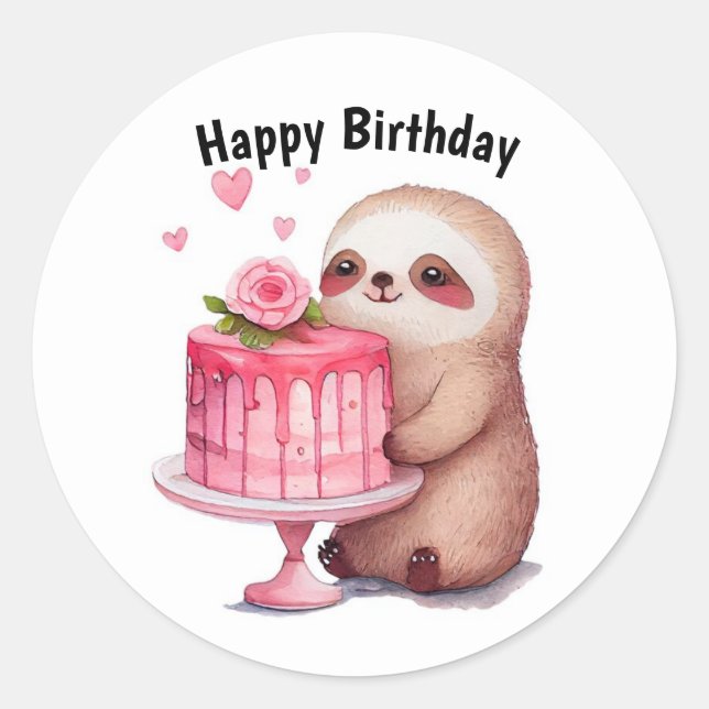 Happy Birthday Sloth Runder Aufkleber (Vorderseite)