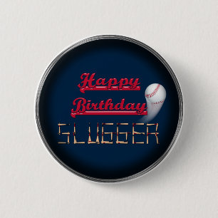 Happy Birthday Slugger Blue-Baseball-BUTTON-BUTTON Button