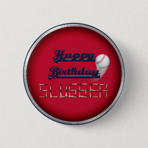 Happy Birthday Slugger Red-Baseball-BUTTON BUTTONE Button