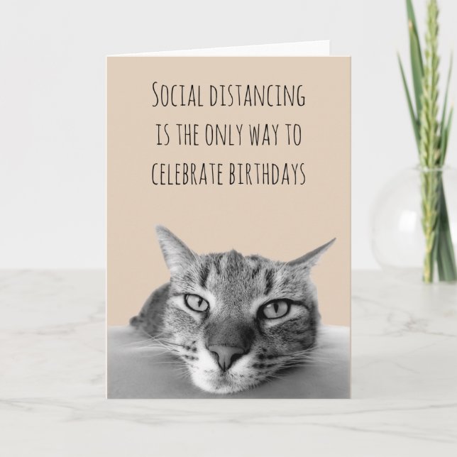 Happy Birthday Social Distancing Grump Katze Karte (Vorderseite)