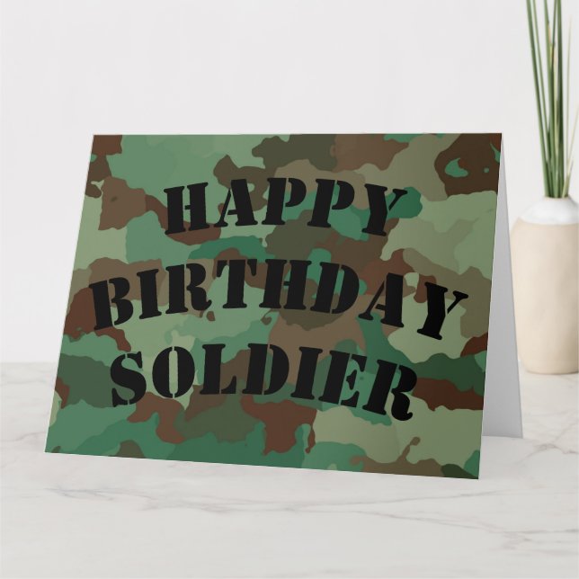 Happy Birthday Soldier Camouflage (Kurzer Text) Karte (Vorderseite)