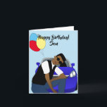 Happy Birthday Son African American Card Karte<br><div class="desc">Diese coole Geburtstagskarte für einen Sohn zeigt ein junges amerikanisches Männchen,  das vor einem blauen Sportwagen posiert. Schicken Sie Ihrer Lieben eine Karte,  die zuverlässig ist und Ihre Nachricht so ausdrückt,  wie Sie es sich vorgestellt haben.</div>