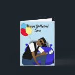 Happy Birthday Son African American Card Karte<br><div class="desc">Diese coole Geburtstagskarte für einen Sohn zeigt ein junges amerikanisches Männchen,  das vor einem blauen Sportwagen posiert. Schicken Sie Ihrer Lieben eine Karte,  die zuverlässig ist und Ihre Nachricht so ausdrückt,  wie Sie es sich vorgestellt haben.</div>