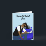 Happy Birthday Son African American Karte<br><div class="desc">Diese coole Geburtstagskarte für einen Sohn zeigt ein junges amerikanisches Männchen,  das vor einem blauen Sportwagen posiert. Schicken Sie Ihrer Lieben eine Karte,  die zuverlässig ist und Ihre Nachricht so ausdrückt,  wie Sie es sich vorgestellt haben.</div>