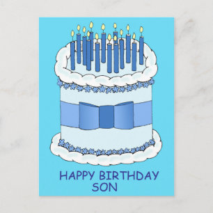 Happy Birthday Son Cartoon Cake and Candles Postkarte
