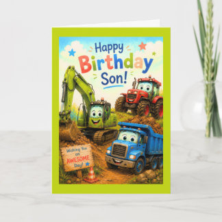 Happy Birthday Son Construction Machines Birthday Karte