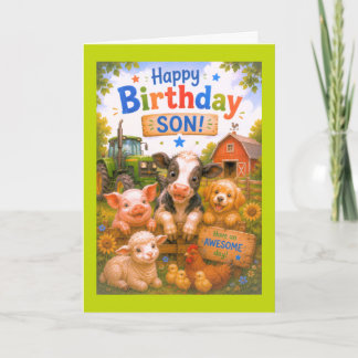 Happy Birthday Son Farm Animals Karte