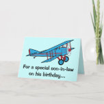 Happy Birthday Son-in-Law Flugzeug Karte<br><div class="desc">Dieses Design hat ein Zweiflugzeug. Für passende Artikel geben Sie "pinguincornerstore Flugzeug" in die Zazzle Suche Bar.</div>