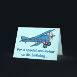 Happy Birthday Son-in-Law Flugzeug Karte<br><div class="desc">Dieses Design hat ein Zweiflugzeug. Für passende Artikel geben Sie "pinguincornerstore Flugzeug" in die Zazzle Suche Bar.</div>