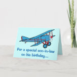 Happy Birthday Son-in-Law Flugzeug Karte<br><div class="desc">Dieses Design hat ein Zweiflugzeug. Für passende Artikel geben Sie "pinguincornerstore Flugzeug" in die Zazzle Suche Bar.</div>