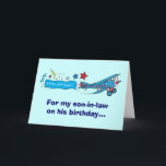 Happy Birthday Son-in-Law Flugzeug Karte<br><div class="desc">Dieses Design hat ein Zweiflugzeug. Für passende Artikel geben Sie "pinguincornerstore biplane" in die Zazzle Suche Bar.</div>