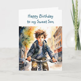 Happy Birthday Son | Junge auf dem Fahrrad in der Karte