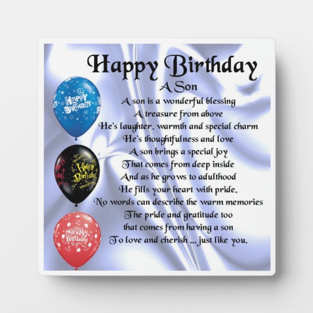 Happy Birthday Son Poem Plaque Fotoplatte (Vorderseite)