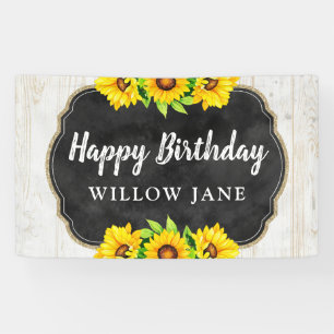 Happy Birthday Sonnenblume & Rustikale Holz-Party- Banner