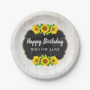 Happy Birthday Sonnenblume & Rustikale Holzparty-D Pappteller